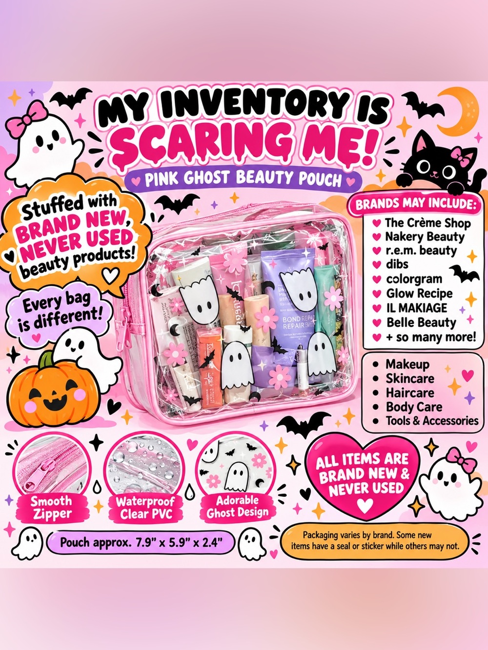 Stuffed Halloween Ghost Beauty Bag – Makeup, Skincare, Haircare & More – NEW